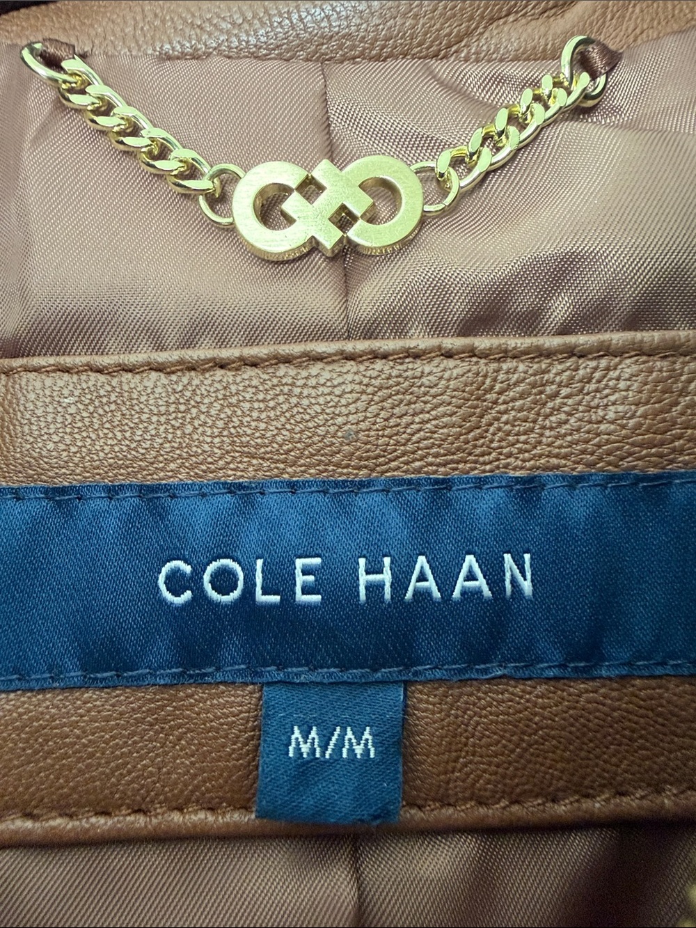 Cole Haan Japan Brown Genuine Leather Moto Jacket Gold Hardware Size M NWOT - Picture 11 of 16